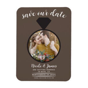 Ímã Foto de Anel de Noivado Marrom Médio Save the Date
