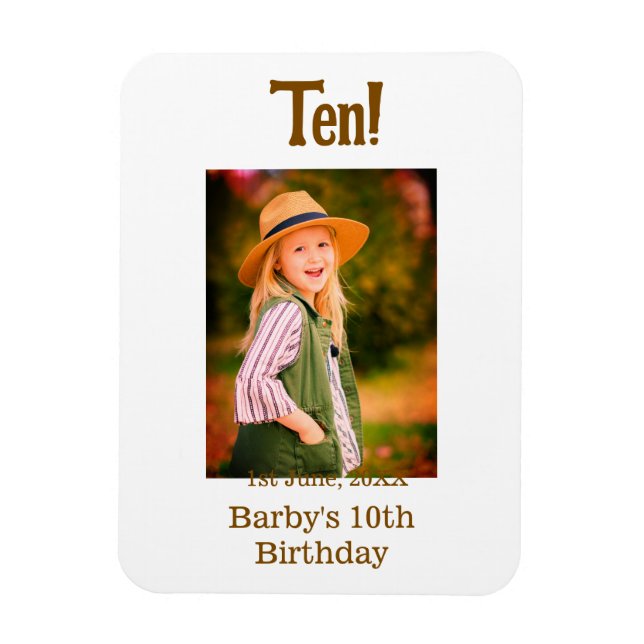 Ímã foto de aniversário de 10 anos nome data simples m (Vertical)