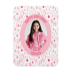 Ímã Foto de Aniversário do Padrão Rosa