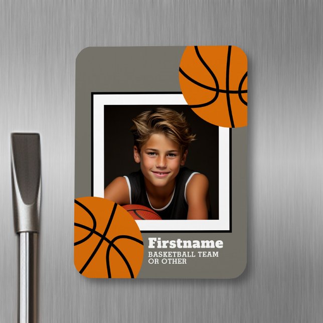 Ímã Foto de basquete adiciona seu nome - Pode editar c (Personalized fridge magnet - sports photo)