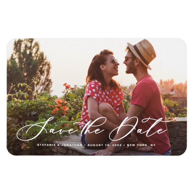 Ímã Foto de caligrafia branca salva a data (Horizontal)