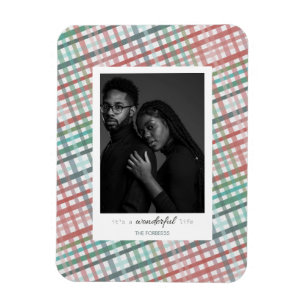 Ímã Foto de casal em estampa xadrez pastel