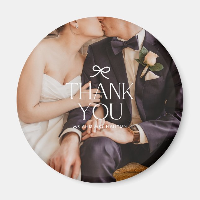 Imã Foto de Casamento com Laço Coquette de Agradecimen (Frente)