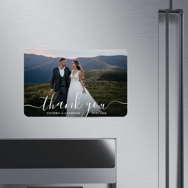 Ímã Foto De Casamento Da Caligrafia Moderna Obrigado (Criador carregado)