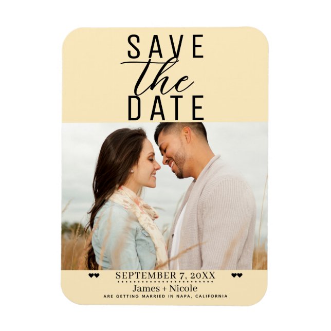 Ímã Foto de casamento de aviso de salva data com creme (Vertical)
