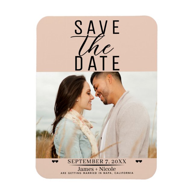 Ímã Foto de casamento de Peach Save the Date (Vertical)