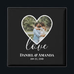 Imã Foto de Casamento Foto do Coração Negro Quadro Mod<br><div class="desc">O design tem quadros de coração negro no centro e textos brancos modernos de caligrafia que podem ser personalizados de acordo com sua preferência. Substitua a foto no centro por sua própria foto de casamento. Vai fazer um adorável costume de presentes de casamento para seus hóspedes ou para seu próprio...</div>