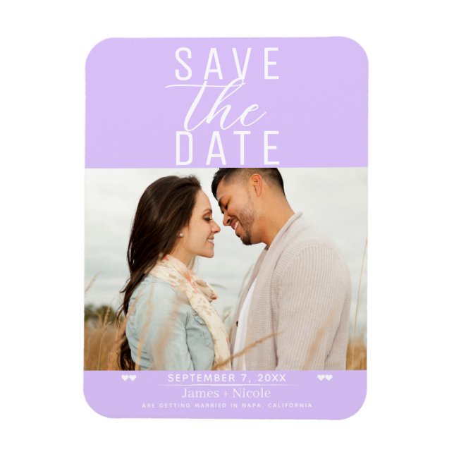 Ímã Foto de casamento Lavanda Pastel Moderna para Salv (Vertical)