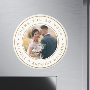 Imã Foto de casamento moderno Dourado e branco Obrigad