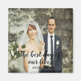 Imã Foto de casamento personalizada com data em letras