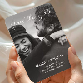 Ímã Foto de Casamento Save The Date Preto Minimalista