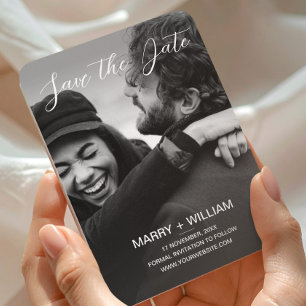 Ímã Foto de Casamento Save The Date Preto Minimalista