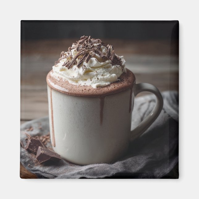 Imã Foto de Chocolate Quente Cremoso com Chantilly (Frente)