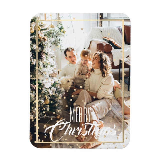 Ímã Foto de confetti de estrela de ouro de Natal (Vertical)