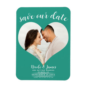 Ímã Foto de Coração Azul Esverdeado de Casamento Save 