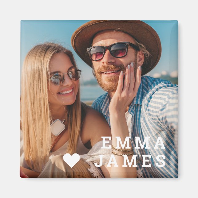 Imã Foto de Coração de Amor Fofo Casais Nomes Personal (Frente)