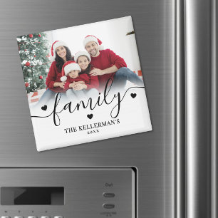 Imã Foto de Família com Letra Elegante Personalizada