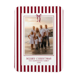 Ímã Foto de Família de Natal com Faixa Vermelha Burgun