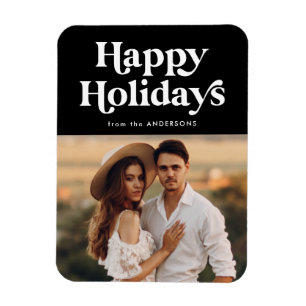 Ímã Foto de Feliz Natal em Tipografia Retro Preta