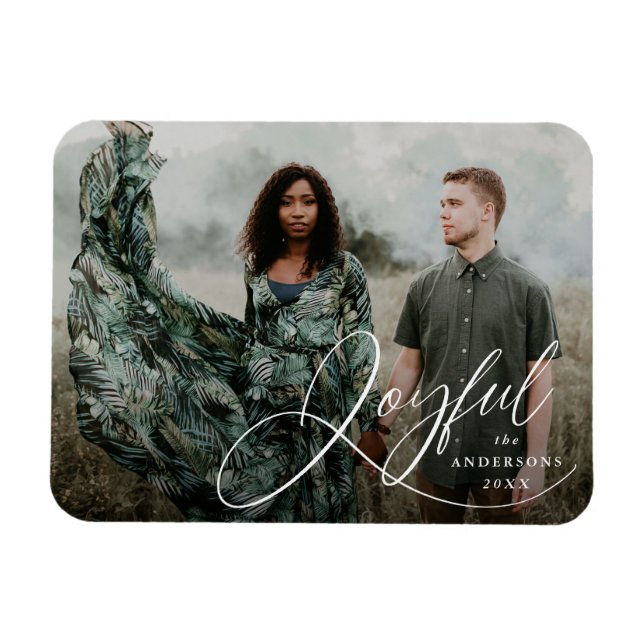 Ímã Foto de Feriado de Script Elegance Joyful (Horizontal)