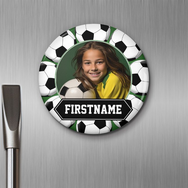 Imã Foto de futebol para o time ou jogador - verde (Personalized Fridge Magnet - Add Custom Text)