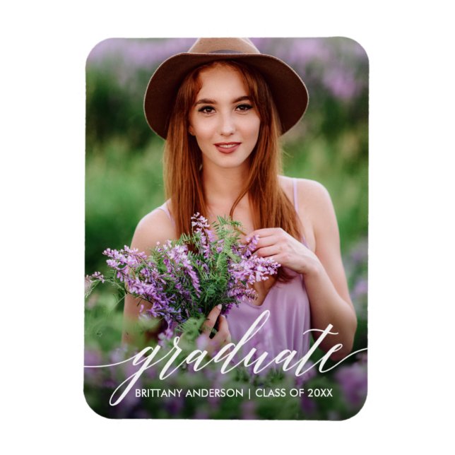 Ímã Foto de Graduação por Caligrafia Moderna (Vertical)