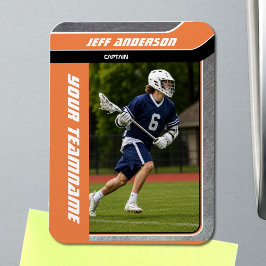 Ímã Foto de Jogador de Lacrosse com Metal Laranja