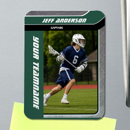 Ímã Foto de Jogador de Lacrosse em Metal Verde