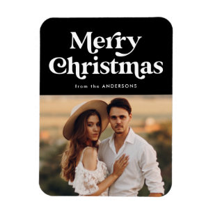 Ímã Foto de Natal Alegre Tipografia Retro Preta
