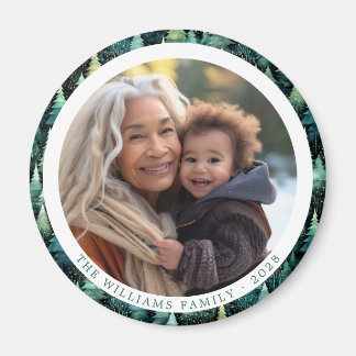 Imã Foto de Natal da família Rustic Woodland