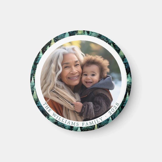 Imã Foto de Natal da família Rustic Woodland (Frente)