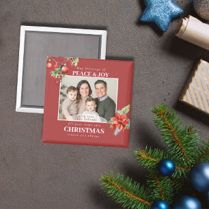 Imã Foto de Natal da Família Vermelha Moderna