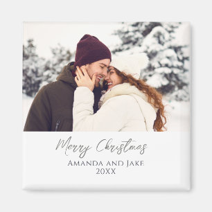 Imã Foto de Natal feliz personalizada e branca moderna