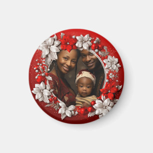 Imã Foto de Natal Vermelho Personalizada