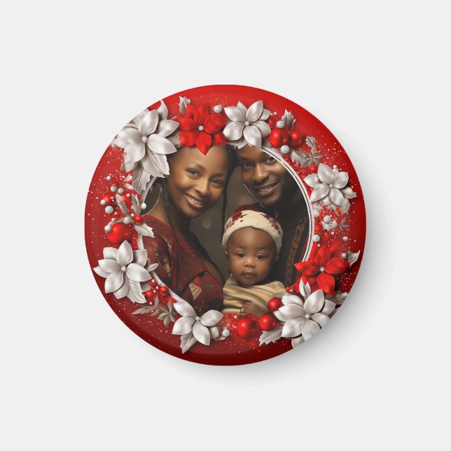 Imã Foto de Natal Vermelho Personalizada (Frente)
