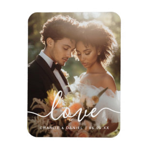 Ímã Foto de noivado de casamento com nomes de casais a