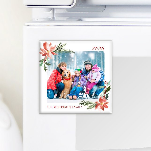 Imã Foto de Poinsettia Botânica com Aquarela de Natal (Criador carregado)