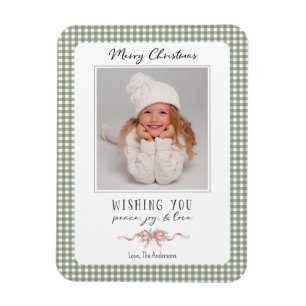 Ímã Foto de pré-filmagem de Xadrez Gingham Verde e Bon