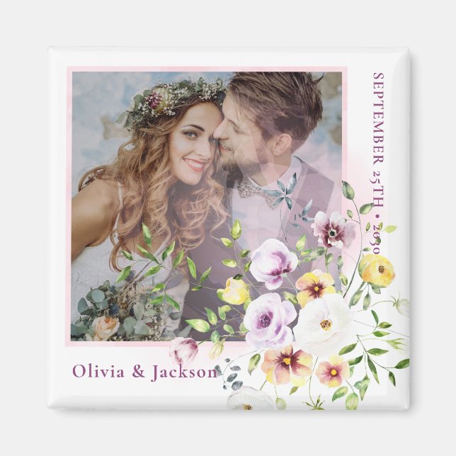 Imã Foto de primavera Wildflower Elegant Bride Groom (Frente)