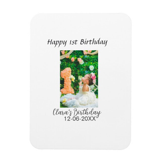 Ímã Foto de primeiro aniversario feliz simples e elega (Vertical)