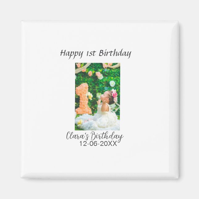 Imã Foto de primeiro aniversario feliz simples e elega (Frente)