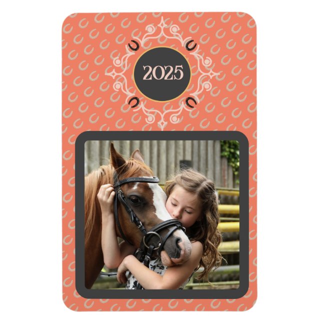 Ímã Foto de Sapato de Cavalo Sortudo e Texto Personali (Vertical)