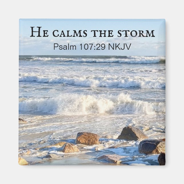 Imã Foto de Stormy Sea Ele Calma a Bíblia das Tempesta (Frente)