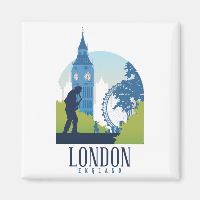 Imã Foto de Viagens vintage Cityscape, em Londres, (Frente)