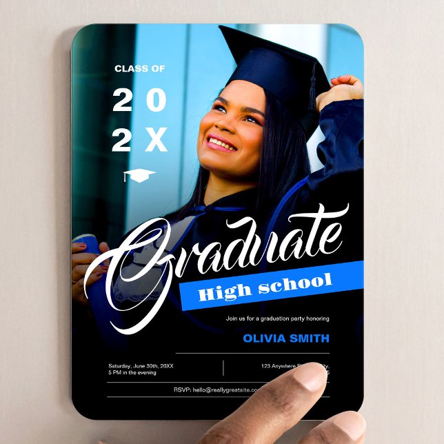 Ímã Foto do Anúncio da Festa de Formatura do Ensino Mé (Photo High School Graduation Announcement Magnet, Class of 2026, Graduation Gift)
