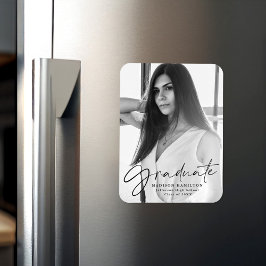 Ímã Foto do Anúncio de Graduação de Script Preto na mo