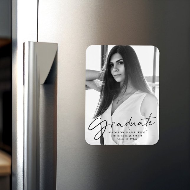 Ímã Foto do Anúncio de Graduação de Script Preto na mo (Criador carregado)