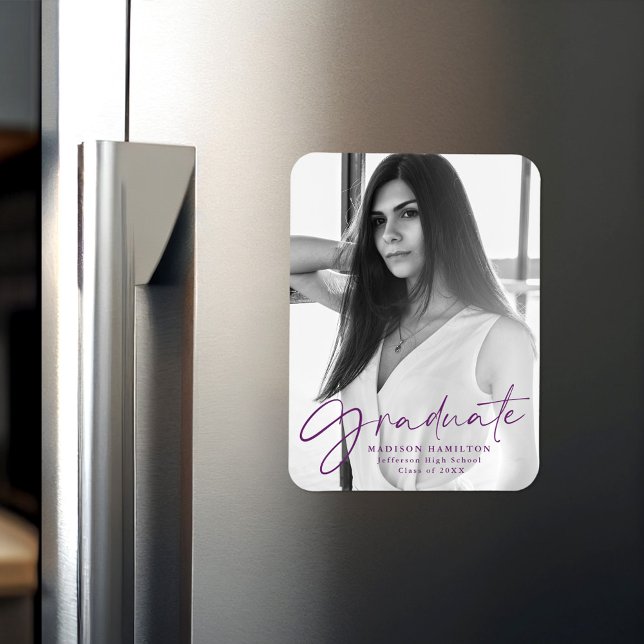 Ímã Foto do Anúncio de Graduação de Script Roxo (Criador carregado)