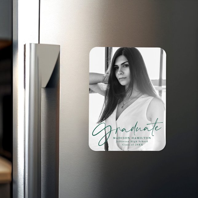 Ímã Foto do Anúncio de Graduação de Script Verde na mo (Criador carregado)