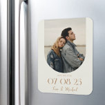 Ímã Foto do Arco Moderno de Boho Ivory Tan Salve a Dat<br><div class="desc">Casamento moderno salve o ímã de data com design chic elegante e estilo minimalista com sua foto em um quadro de arco.</div>